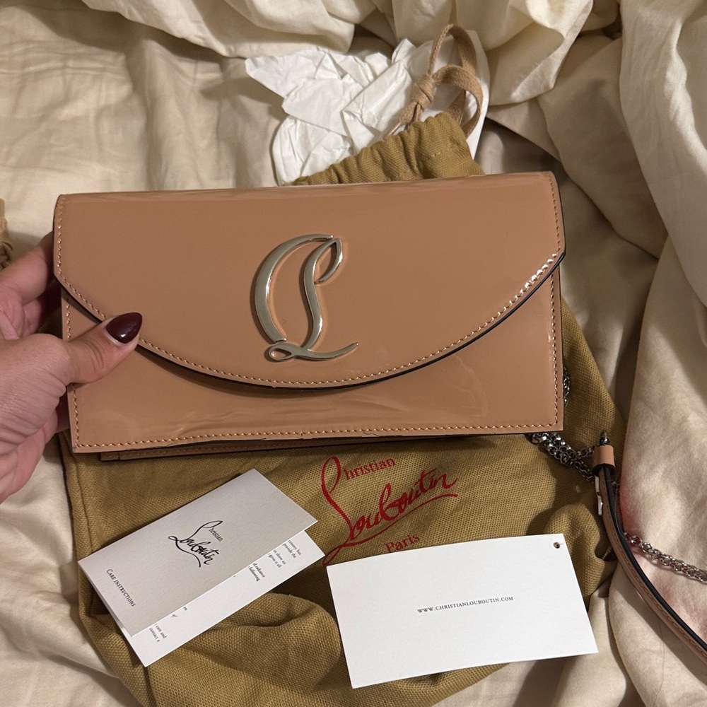 Christian Louboutin patent leather Nude Clutch with Silver Logo